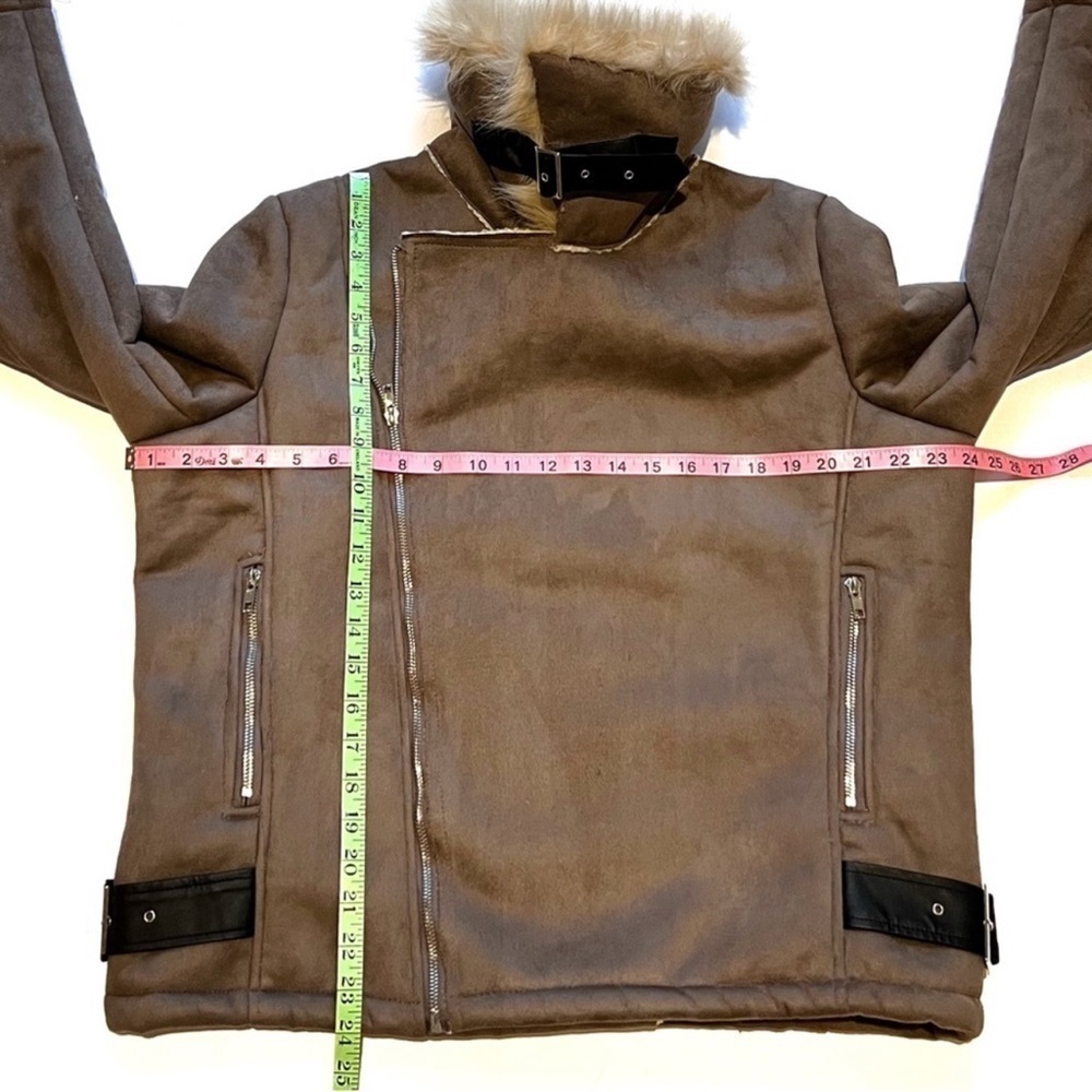 JCL moto faux suede bomber jacket tan light brown teddy sherpa size M - Picture 13 of 15
